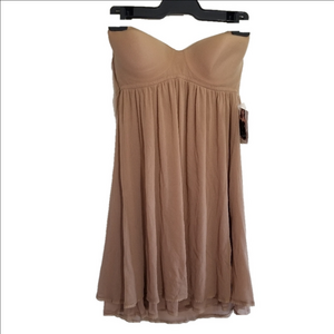 On Gossamer Strapless Layered Chiffon Chemise in Tan